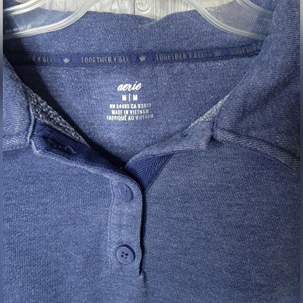 Aeries Cropped Casual Blue Collared Sweater. - Picture 2 of 5